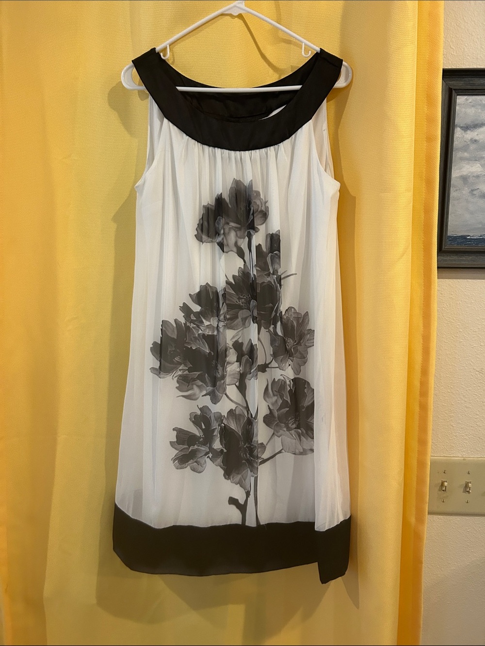 connected apparel White Midi Dress with Black Floral Accents